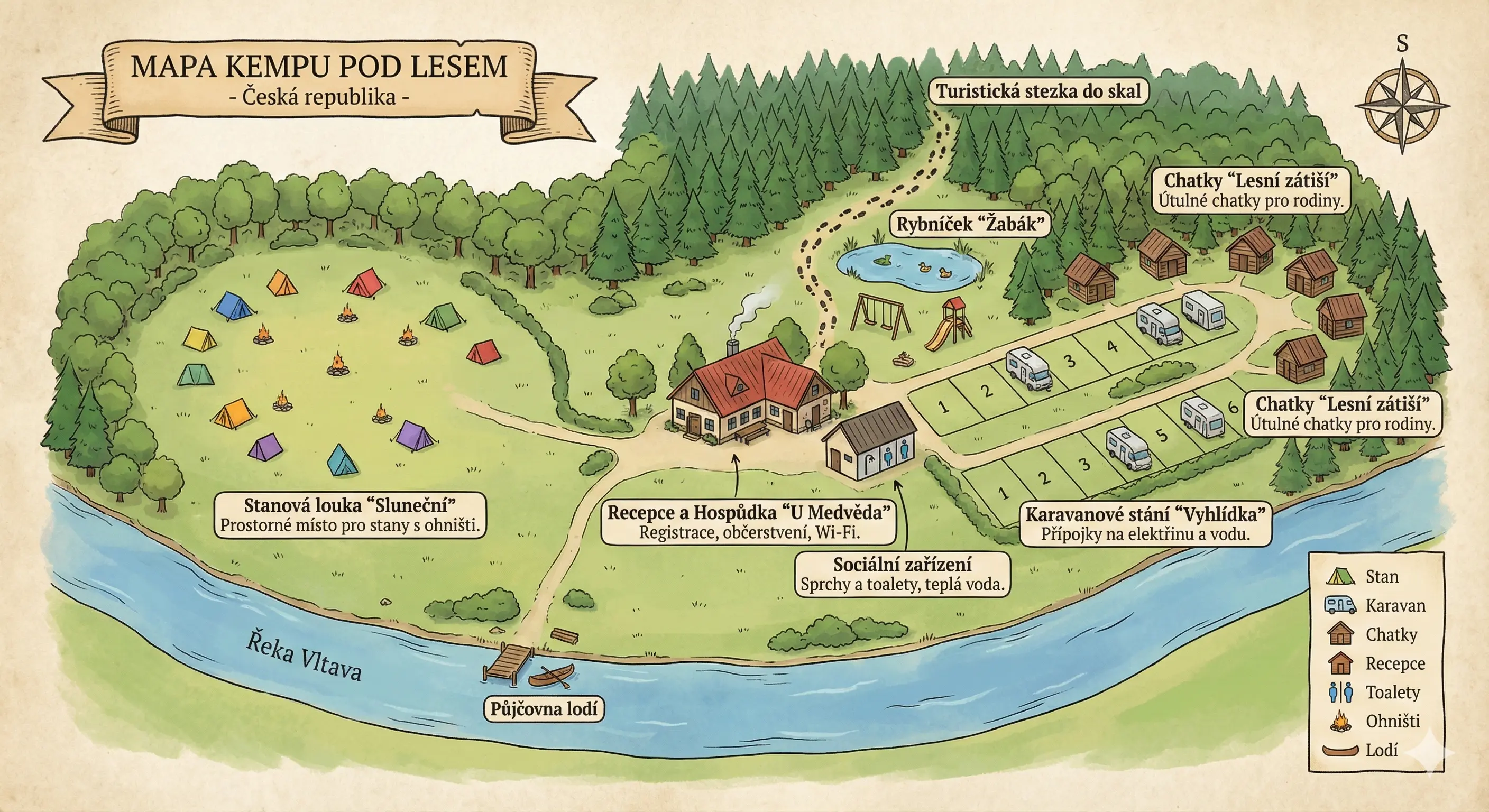 Kreslená mapa areálu Autokempu Frenštát